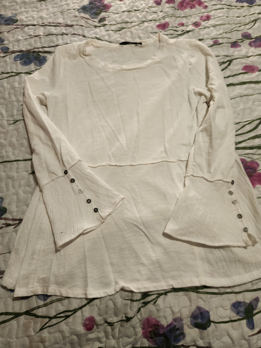 Doe & Rae Cream Bell Sleeve Tunic with Button Accents